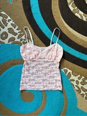 Delicate Pink Floral Lace Cami with Adjustable Spaghetti Straps